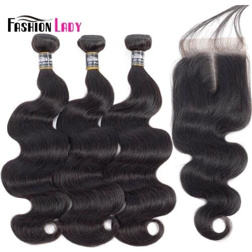 Fashion Lady Pre-colored Brazilian Human Hair Bundles With Closure 1b BodyWave Bundles 2/3/4 Bundles with Closure Non-remy