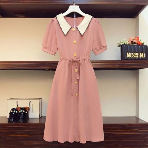 Fashion short-sleeved solid color dress 2021 summer foreign style French doll collar temperament casual dress women
