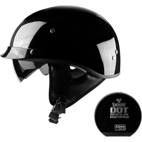 Motorcycle Motorbike Rider Half Open Face Helmet Visor With Collar vintage Motorcycle Motorbike Vespa dark lens gloss black M