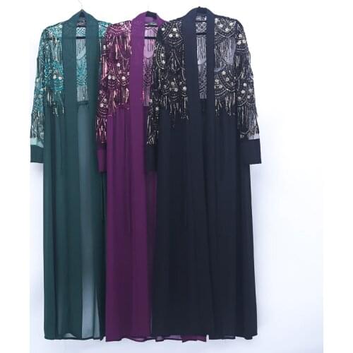 Muslim Robe Hijab Dress Sequin Abaya Dubai Kaftan Cardigan Burca Caftan Marocain Pakistan Oman Islamic Clothing Djelaba Femme