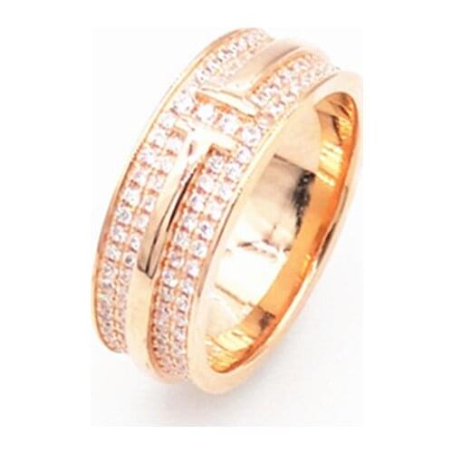 Men and women lovers classic 925 sterling silver gold inlay zircon marriage engagement ring jewelry rose gold letters