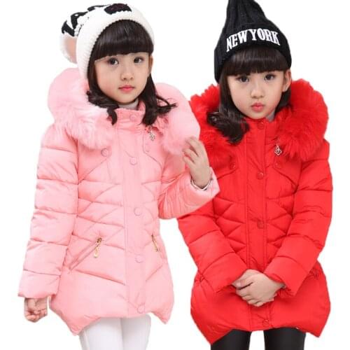 2021 New Style Big Size Winter Girls Jacket Keeping Warm Fur Collar Long Style Slim Down Hooded Coat Children Christmas Present