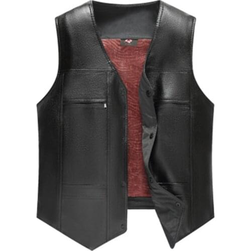 New Fashion Men PU Leather Fleece Vest Large Size Autumn Winter Middle-aged Fashion Mens Loaded Fleece Vest Coat