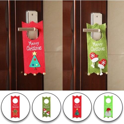 New Cute Santa Claus Tree Pattern Door Pendant Christmas Felt Handle Hanging Ornament With Bell Party Home Hotel Office Decor