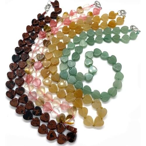 Natural Stone Necklace Heart-shaped Green Aventurine Citrine Blue Sand Stone Malachite Opal Fashion Vintage Jewelry 18 Inches