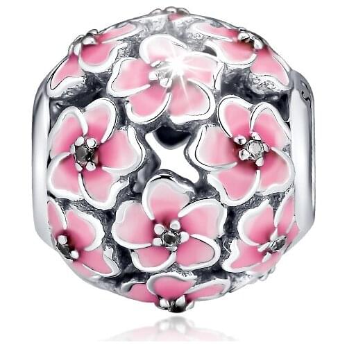 Fits for Pandora Charms Bracelets Daisy Beads with Pale Cerise Enamel 100% 925 Sterling Silver Jewelry Free Shipping