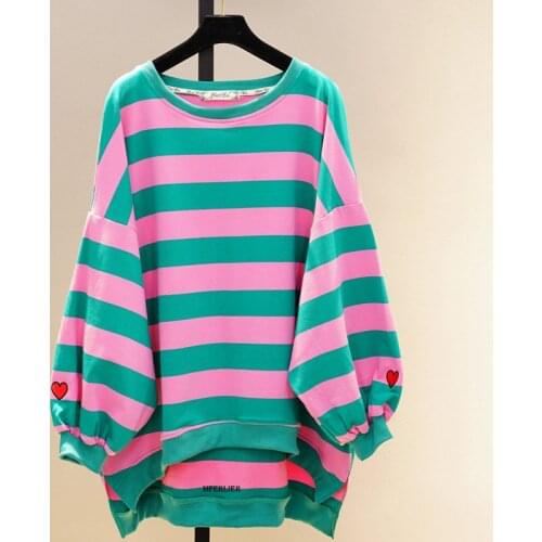 Oversized 6XL Bust 124cm Sweatshirts Oversized Long Sleeve Stripped Loose Fit Casual Pullover Shirts Tops casual loose sweatshir