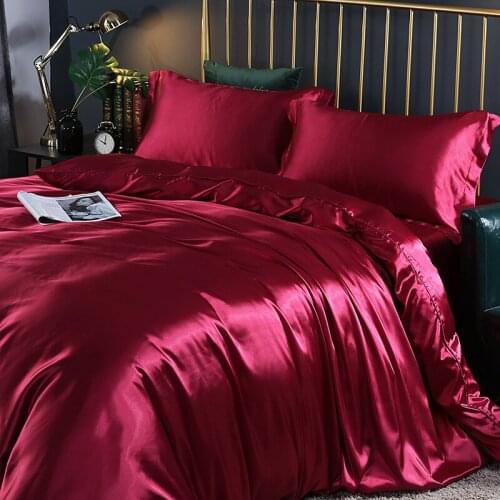 Luxury Solid Color 4PCS Silky Bedding Sets Comforter Duvet Cover Set Bed Sheet Single Double Queen King Size Home Textiles