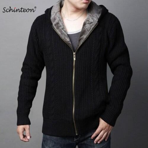 2018 Winter Sweater Jacket Knitted Outwear Casual Coat with Hood Warm Plus Size Cardigan Inside Fleece Thick Warm Clothing
