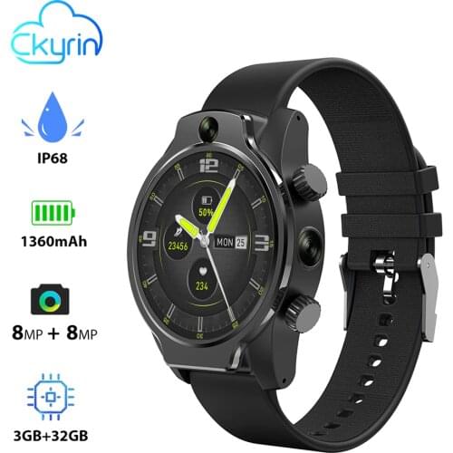 CanMixs Smart Watch 4G 5ATM Waterproof Android 7 Chip 3G 32GB LTE 4G SIM 1360mAh 1.69" IPS Face ID 2021 Dual Camera GPS for Men