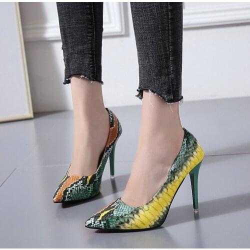 Fashion Spring autumn new ladies high heel fine with Color matching womens shoes pointed shallow mouth wild sexy womens shoes