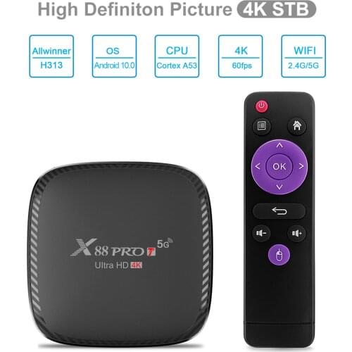 X88 PRO T Android 10 TV BOX Allwinner H313 Quad Core 2.4/5.0G Wifi 4K HD 1GB 8GB Youtube Media Player 2GB 16GB Smart TV BOX