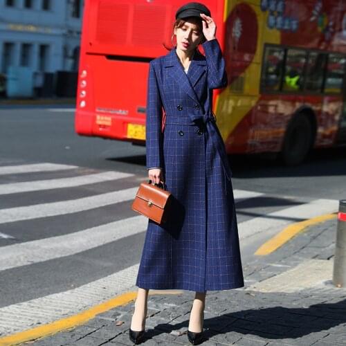 Windbreaker 2021 New Mid Long High End Atmospheric Windbreaker Coat Thin Slim Female Temperament Popular Plaid Coat