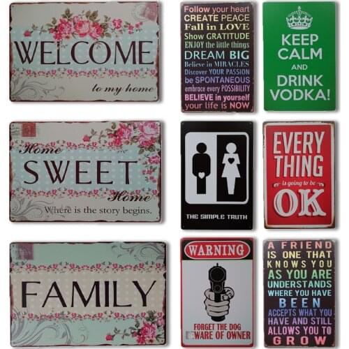 Vintage Welcome Door Signs Decor Toilet Door Metal Plaque Sign Family Rules Tin Poster Plate Retro Home Decoration Accessories