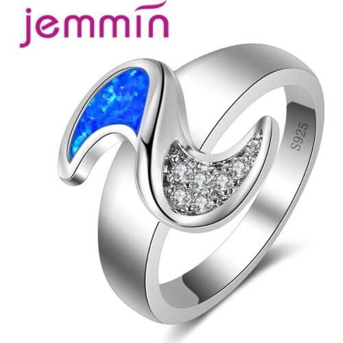 2021 Rings For Women 925 Sterling Silver Bridal Wedding Jewelry Fine Blue Fire Opal Finger Ring For Girls Party Bijoux