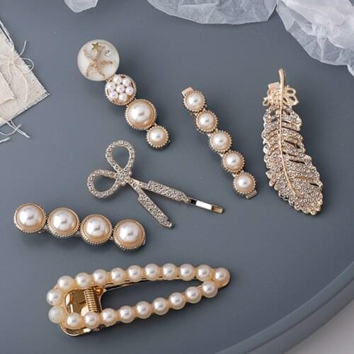 MOGAKU Retro Pearl Hair Clips for Women Crystal Scissors Hairpins Feather Barrettes Set Party Temperament Clip Hair Accessories