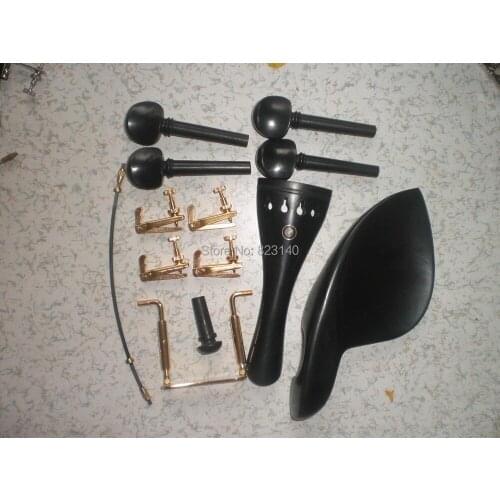 1 Set EBONY wood Violin fitting with Gold Fine tuner,tail gut, Gold Chin rest screw all 4/4