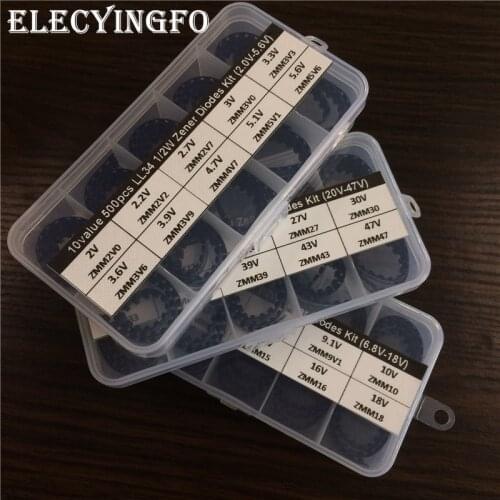 1500pcs 30Valuesx50 2.0V~47V LL34 1/2W SMD Zener Diode Assortment Electronic kit With 3 storage Box