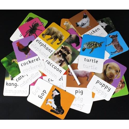 26Pcs Kids English Animal Educations Flashcard Word Reusable Writing Handwriting Montessori Practice Learn Card For Student Aids
