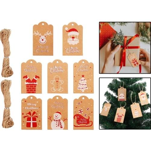8Pcs Christmas Kraft Paper Tags Durable String for Gift Christmas Thanksgiving Party
