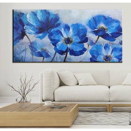 Large Size 5d Diy Diamond Painting Blue Flowers Blossom Poppy Full Square Round Diamond Embroidery Mosaic Needlework Crafts A195