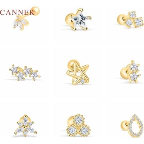 CANNER 1Pcs 925 Sterling Silver Earrings For Women Star Crystal Stud Earrings Gold/Silver Jewelry Ear Piercing Gift 2021 Trend