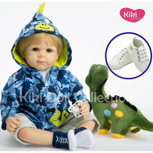 Bebe reborn silicone Soft Handmade Realistic Blond Hair Vinyl Baby Dolls with dinosaur Toy for Kids Birthday Xmas Gift