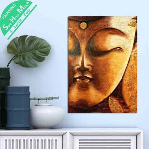 1 Piece Art Buddha Golden Face HD Printed Canvas Wall Art Posters and Prints Poster Painting Framed Artwork Room Decoration