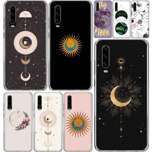 Gold moon and Sun Phone Case Cover For Huawei P40 P30 P20 P10 Mate 20 10 30 P smart Z + Pro Plus Lite Coque Shell Capa