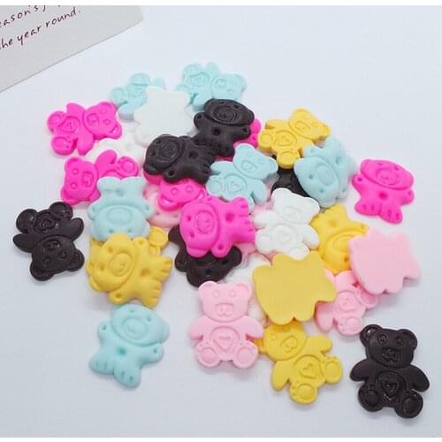 100Pcs Cartoon Bear Biscuit Flat back Resin Cabochon Simulation Food Play Fit Phone Case Decoration Scrapbooking DIY Accessories
