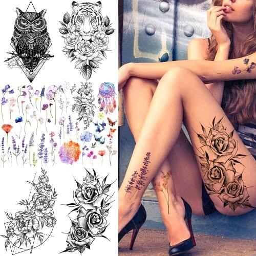 COKTAK Sexy Watercolor Lavender SweetPeas Flower Blossom Temporary Tattoos Sticker Fake Tattoo For Women Girl Art Daisy Tatoos