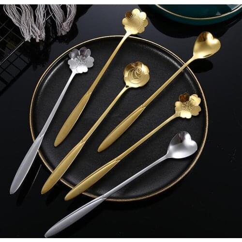 Dessert Spoon Reusable Safe Stainless Steel Flower Coffee Tea Spoon for Home