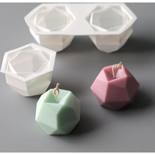 DIY Rhombus Ball Candle Mold Magic Ball Cube Geometric Shape Chocolate Mousse Baking Silicone Tools Making Kit Fondant