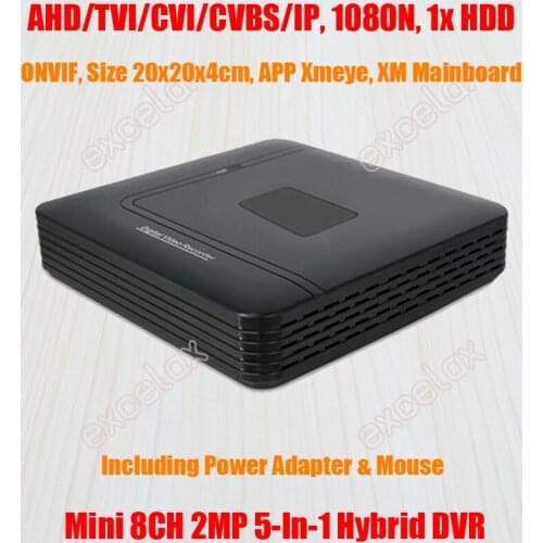 Mini 8CH 1080N 5-In-1 IP AHD TVI CVI CVBS Hybrid DVR for 1080P 2MP Analog Camera ONVIF P2P Audio HDMI-compatible 1x HDD