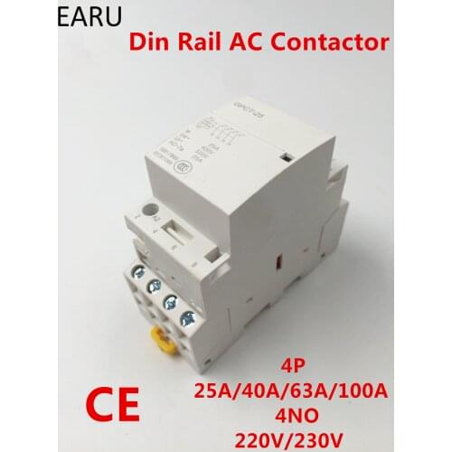 GPCT1 4P 25A 40A 63A 100A 220V/230V 50/60HZ Din rail Household Modular ac contactor Module 4NO for Home Hotel Resturant