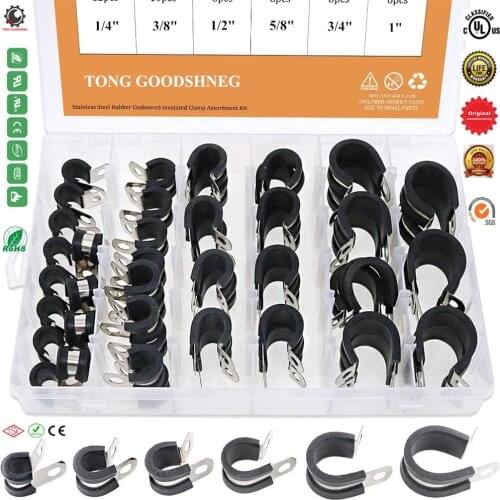 Cable Clamp Rubber Wire Clamps Stainless Steel Rubber Cushioned Insulated Clamps Metal Clamp Assortment Kit, Pipe Clamps Tools