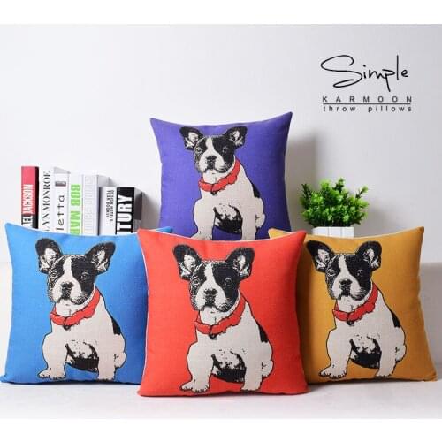 18" Classic French Bulldog Linen Pillow Case ative Cushion Case 4 colors Soft Room Gifts Single Sides Printing