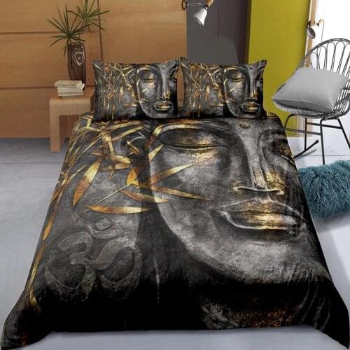 Buddha Statue Duvet Cover Asian Culture Theme Decor Bedding Set 2/3PCS Exotic Retro Style Comforter Cover Buddha Bedding Set