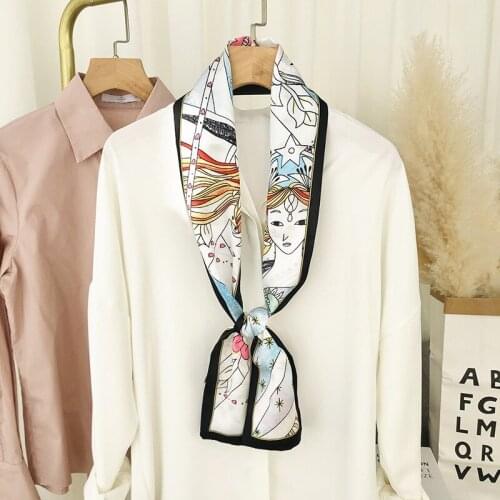 Korean Decorative Printing Small Silk Scarf Narrow Strip Four Seasons General Long Ribbon Flower Pattern Professional Scarf