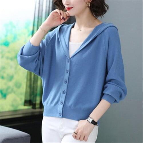 2021 Short Preppy Style Student Cardigans Knitted Soft Female Jumpers Top Outfits Korean Hooded Women Cardigan Sweater