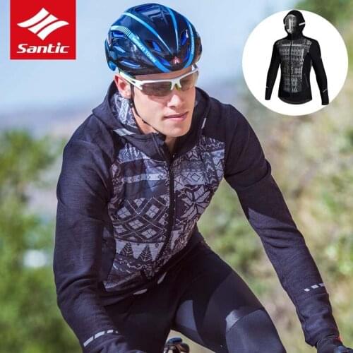 Santic Men Winter 0-8 Degree Cycling Jacket Fleece Thermal Windproof Road Mountain Bike Jacket Anti-pilling Bicycle Wind Coat