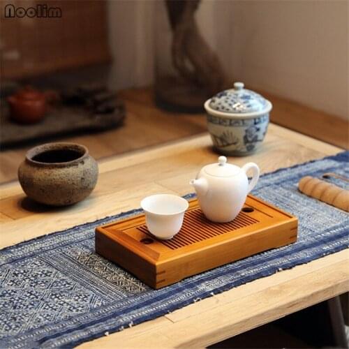 NOOLIM Small Bamboo Kongfu Tea Table Serving Tray Chinese Wooden Tea Tray 25x14cm Tea Set Water Storage Traditional Teaware