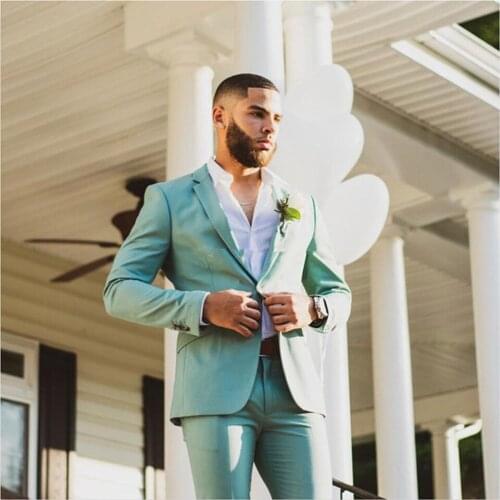 Mint Green Groom Men Suit Tuxedos Notch Lapel Groomsman Wedding 2 Pieces Suit Fashion Men Blazer (Jacket+Pants+Tie)