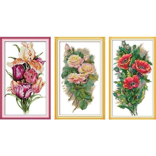 A Bunch of Flowers Chinese Cross Stitch Flowers DIY Needlework Embroidery Kit 14ct 11ct Counted Printed on Canvas DMC Floss Art