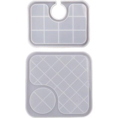 LXAD 2 Pcs/Set Set Dinner Plate Epoxy Resin Mold Tray Placemat Silicone Mould DIY Crafts Serving Board Plate Casting Tool