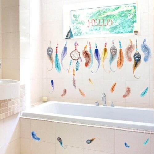 Feather wallpaper stickers creative room wallpaper self - adhesive living room wall stickers bedroom bedside wall decoration