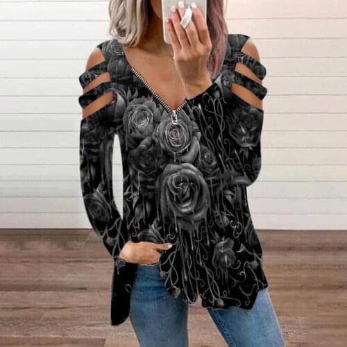 2021 Autumn and Winter Explosive Style New Womens Liquid Rose Petals Hollow Long-sleeved T-shirt Women S-5XL Tops for Ladies