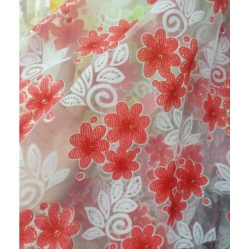 Organza bronzed fabric thin tulle with flower prints dress cloth material fabric 1Yard