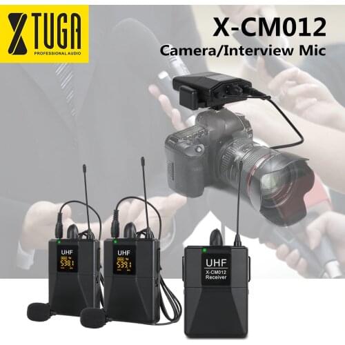 XTUGA X-CM012 UHF Dual Wireless Lavalier Microphone,Camera Mic,UHF Lapel Mic System with 16 Selectable Channel Up to 164ft Range