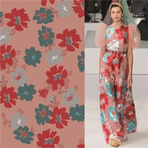 Polyester dress fabric customization flowers printed cloth high-end floral thin stretch fabric diy shirt fabric 096